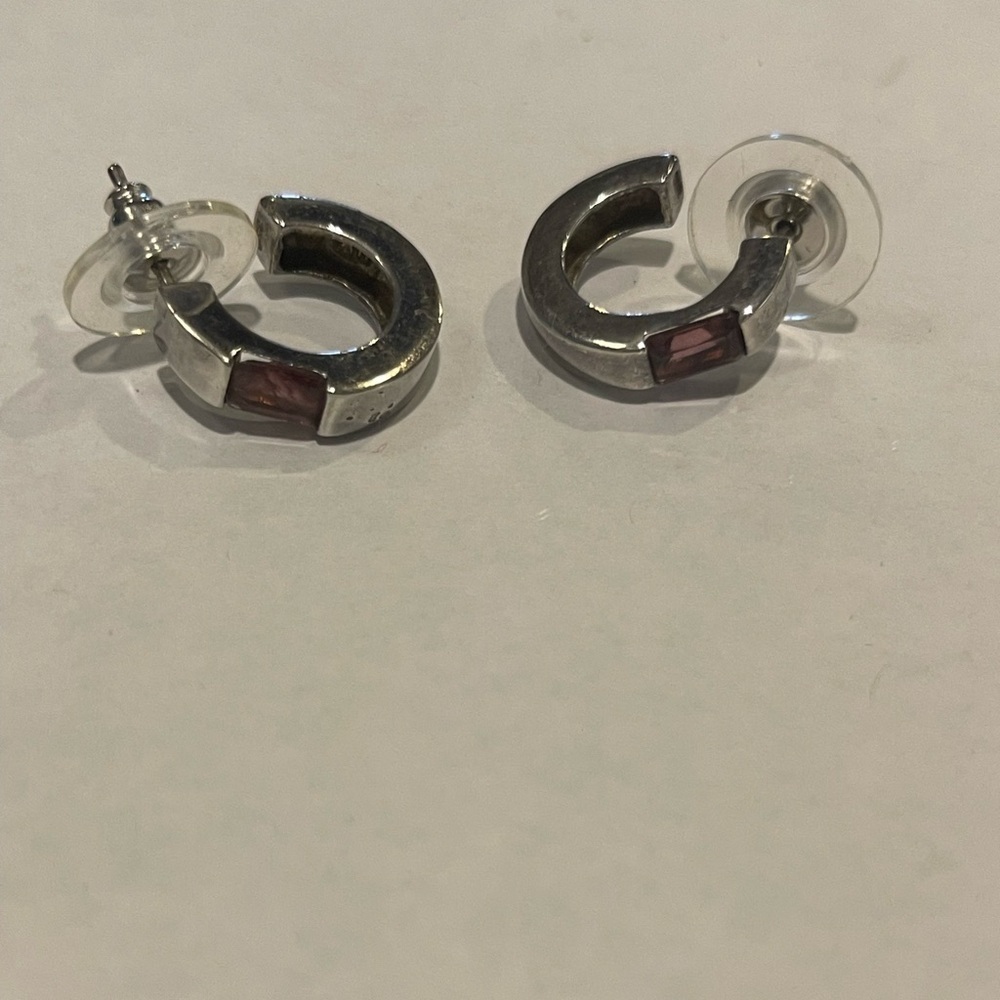 Elegant Silver‎ and Pink Hoop Earrings